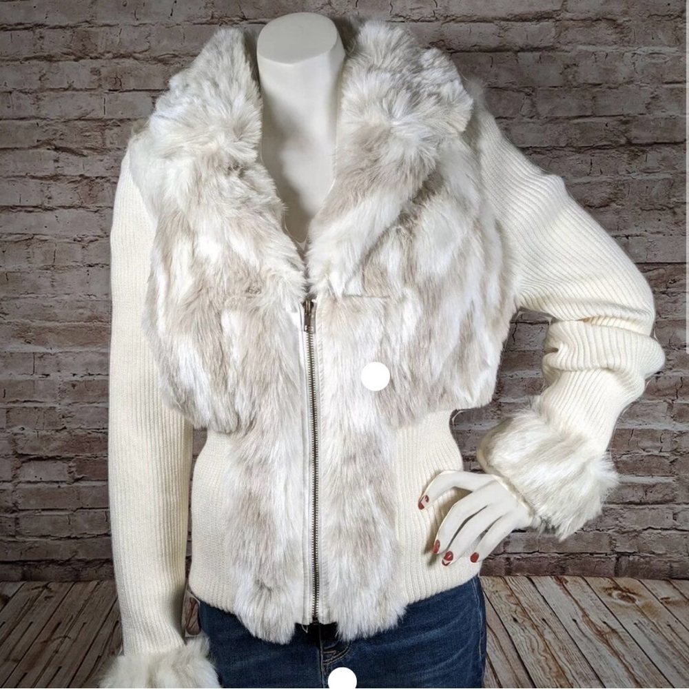 SOLD SOLD Vintage ✨Arden B ✨Faux Fur Sweater Jacket Elastic Knit Trim Sz M/L